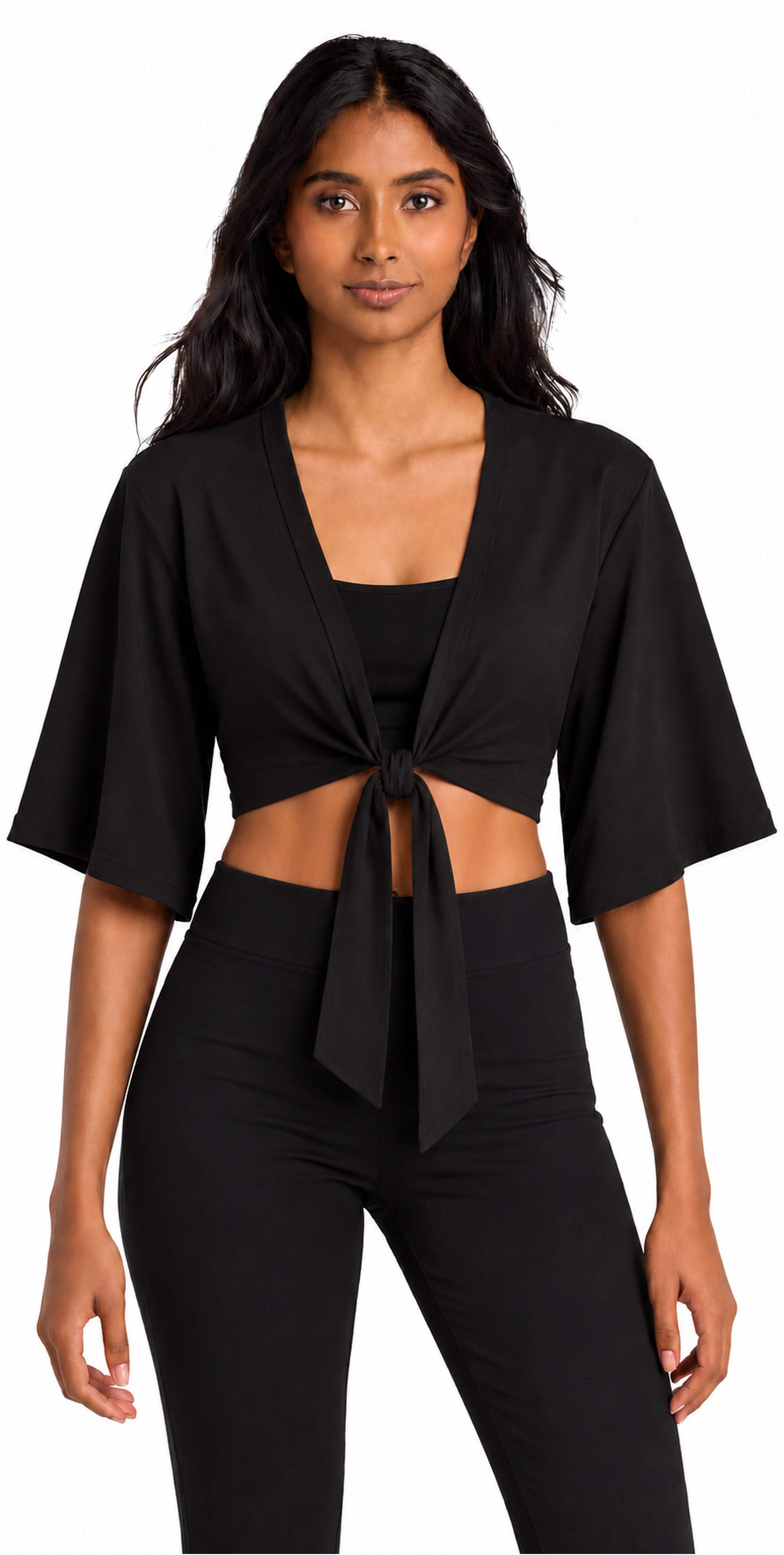 Bamboo Cotton Stretch Tie Kimono Jacket Black