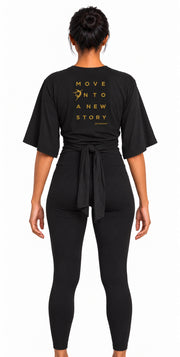 Bamboo Cotton Stretch Tie Kimono Jacket Black