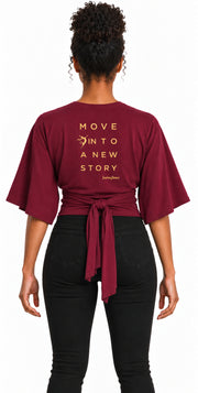 Bamboo Cotton Stretch Tie Kimono Jacket Merlot Maroon