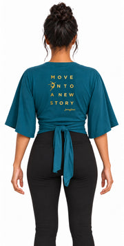 Bamboo Cotton Stretch Tie Kimono Jacket Moroccan Teal
