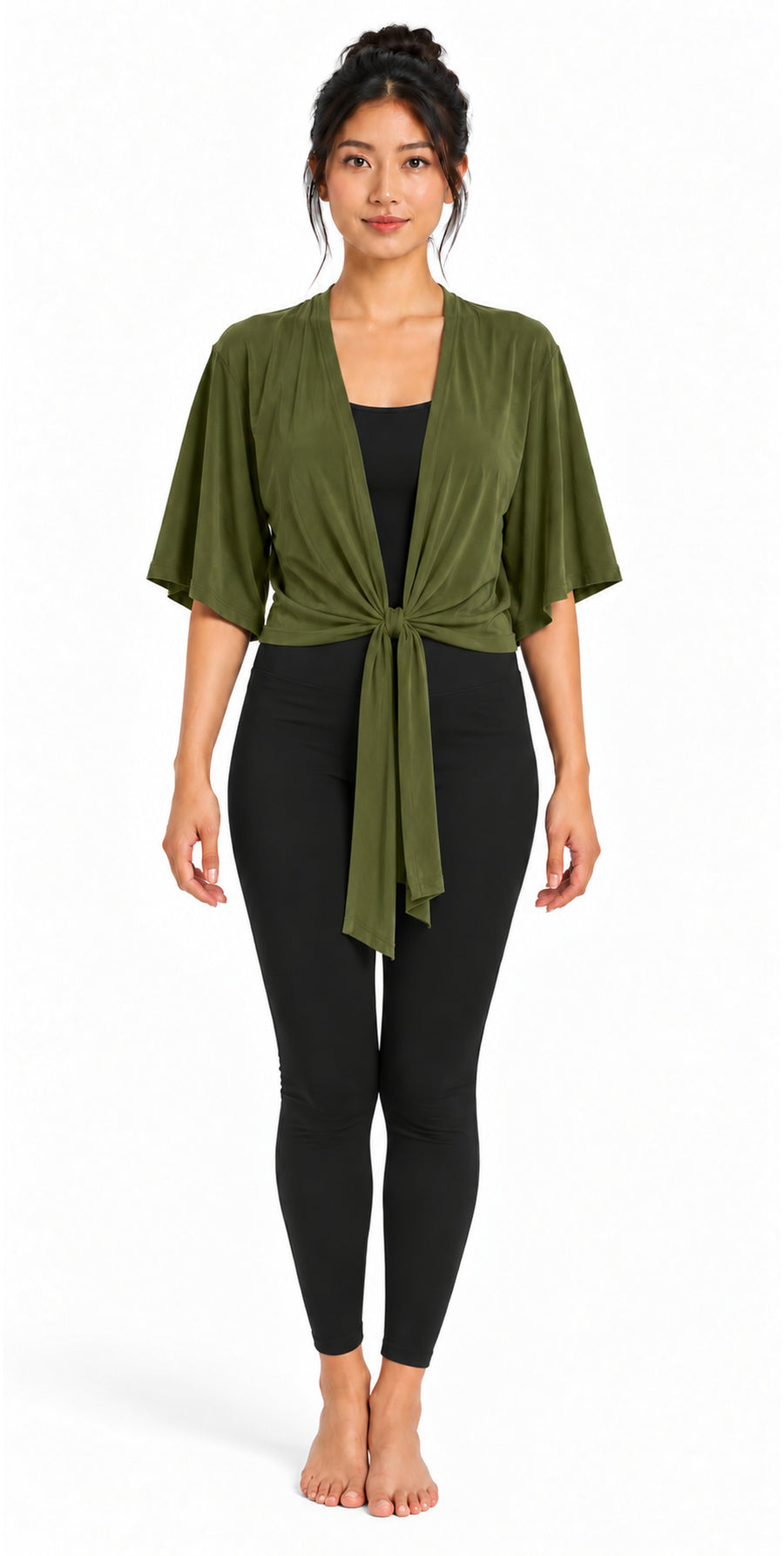 Bamboo Cotton Stretch Tie Kimono Jacket Moss Green