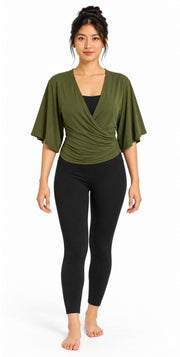 Bamboo Cotton Stretch Tie Kimono Jacket Moss Green