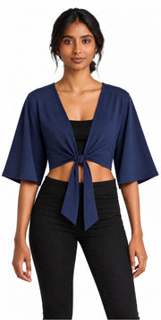 Bamboo Cotton Stretch Tie Kimono Jacket Navy