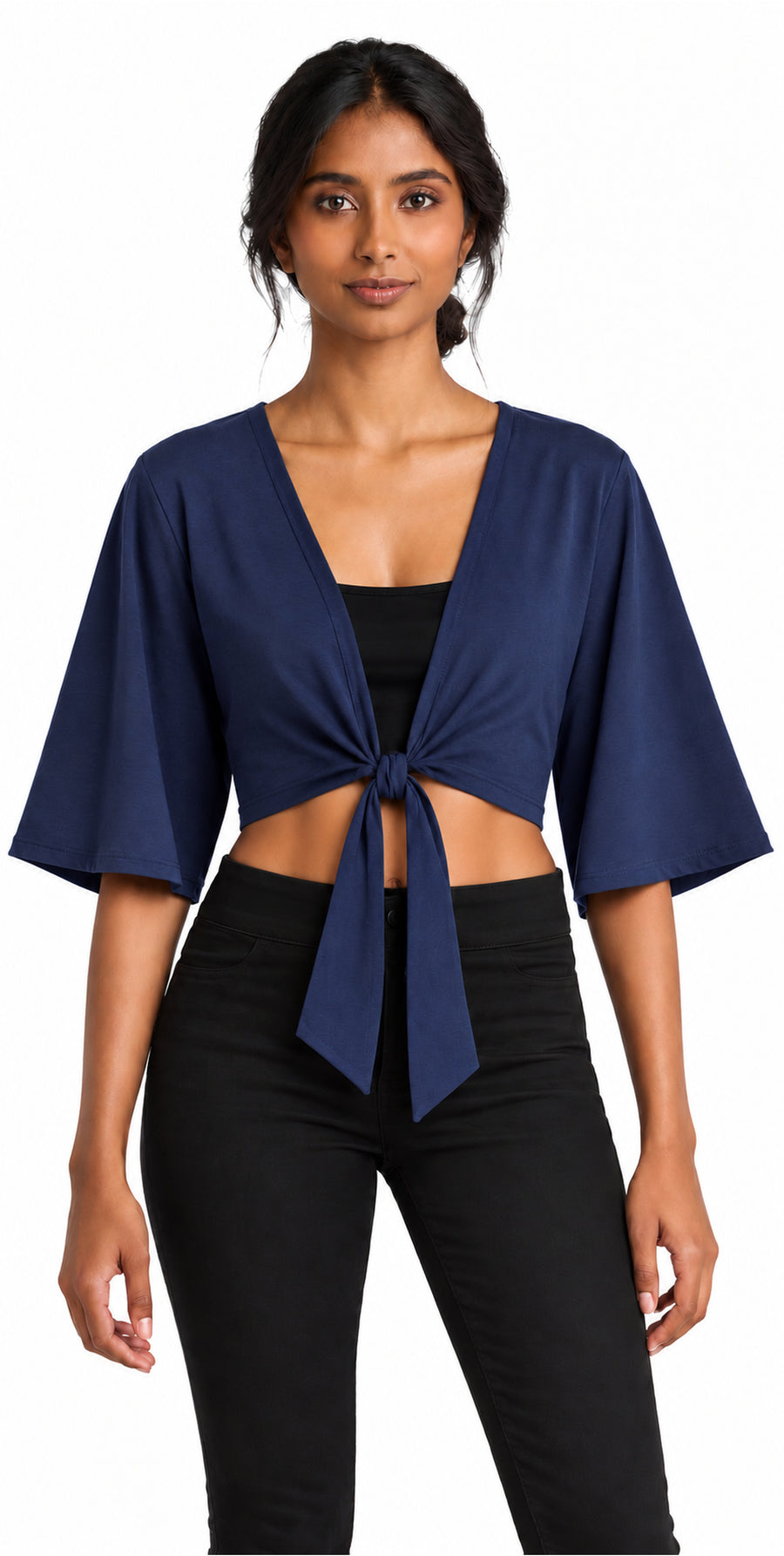 Bamboo Cotton Stretch Tie Kimono Jacket Navy