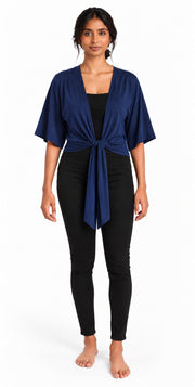 Bamboo Cotton Stretch Tie Kimono Jacket Navy