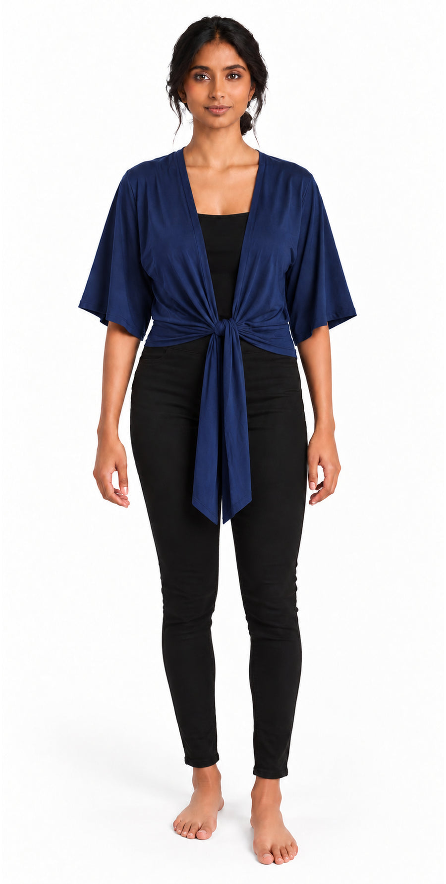 Bamboo Cotton Stretch Tie Kimono Jacket Navy