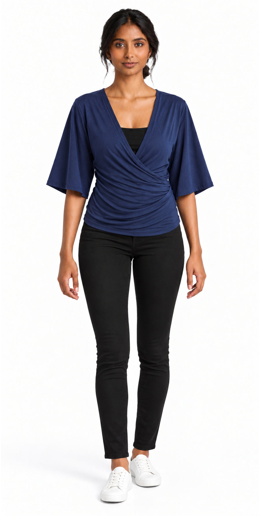 Bamboo Cotton Stretch Tie Kimono Jacket Navy