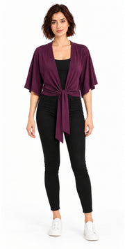 Bamboo Cotton Stretch Tie Kimono Jacket Plum