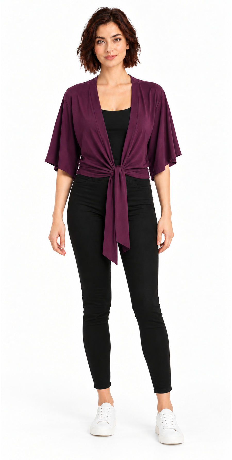 Bamboo Cotton Stretch Tie Kimono Jacket Plum