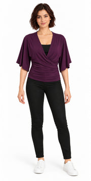 Bamboo Cotton Stretch Tie Kimono Jacket Plum