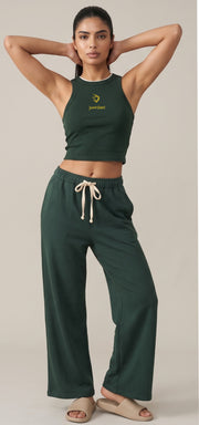 JourneyDance Baby Rib Crop Racer Tank Forest Green