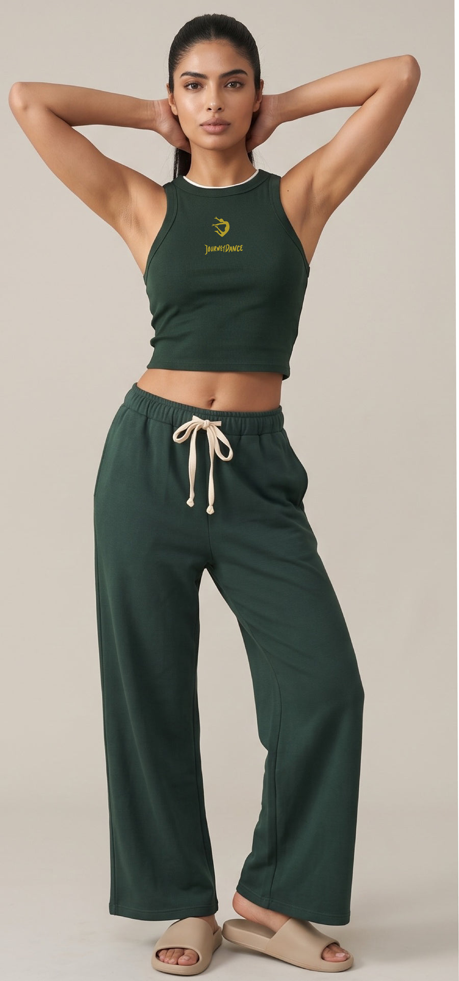 JourneyDance Baby Rib Crop Racer Tank Forest Green