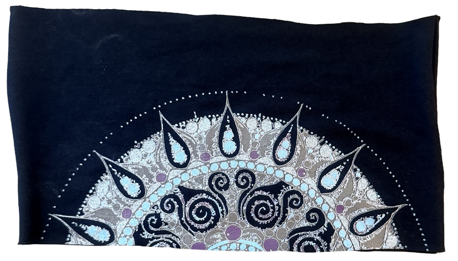 Mandala Bamboo Organic Cotton Raw Edge Headband in Black