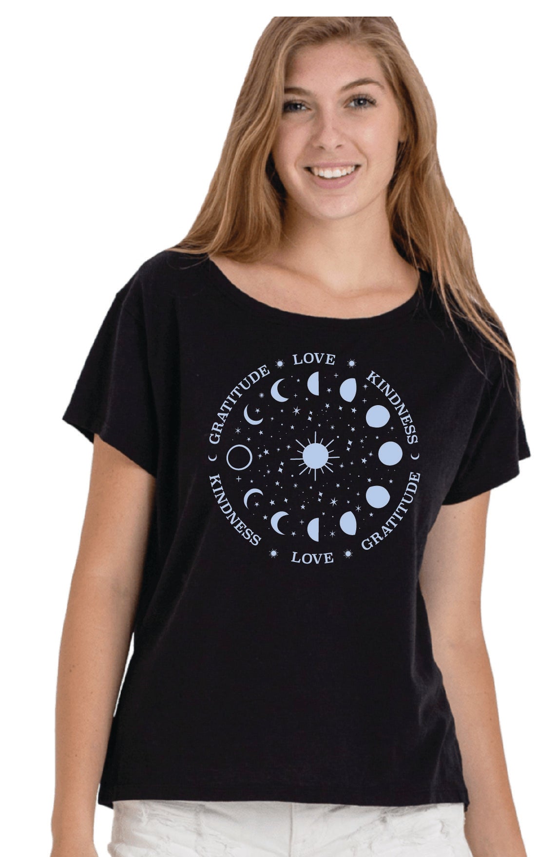 Moon & Stars Women's Boxy Loose Tee Ancient Language Yoga Clothing