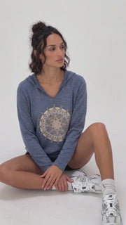 Mandala Women's Triblend Lightweight Hoodie in Navy Blue