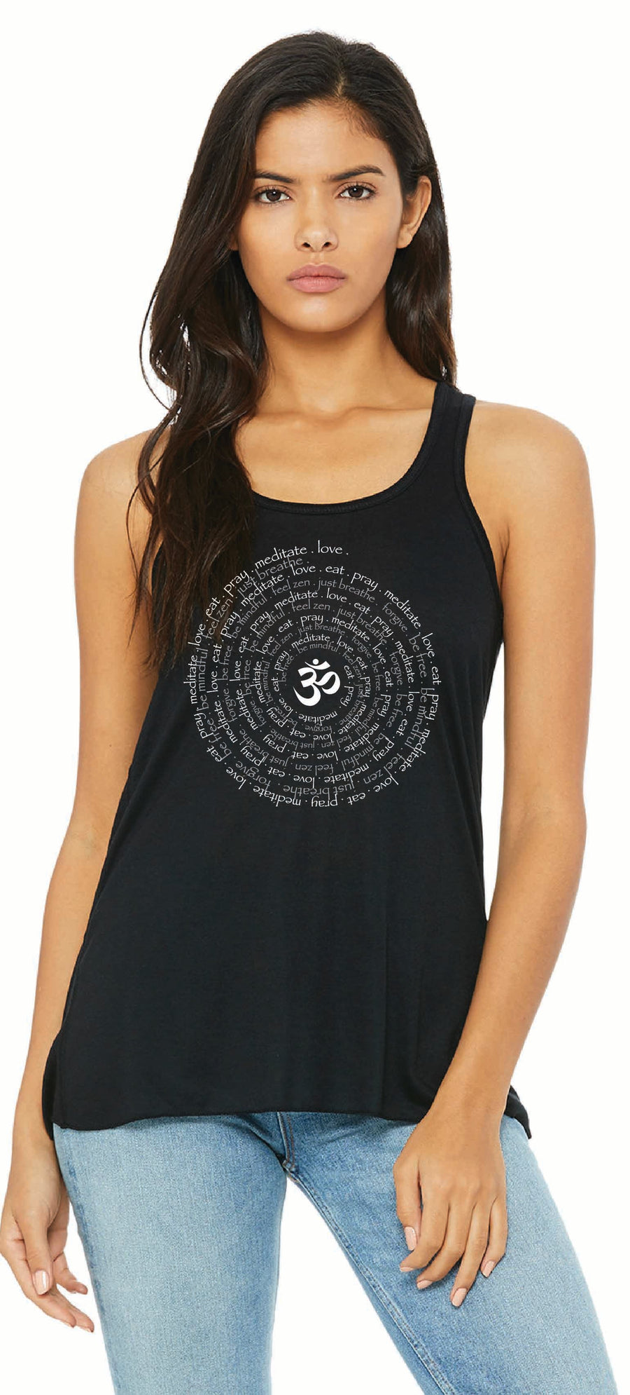 Zen Spiral Women's Flowy Racer Tank Pre-Order Ancient Language Yoga Clothing