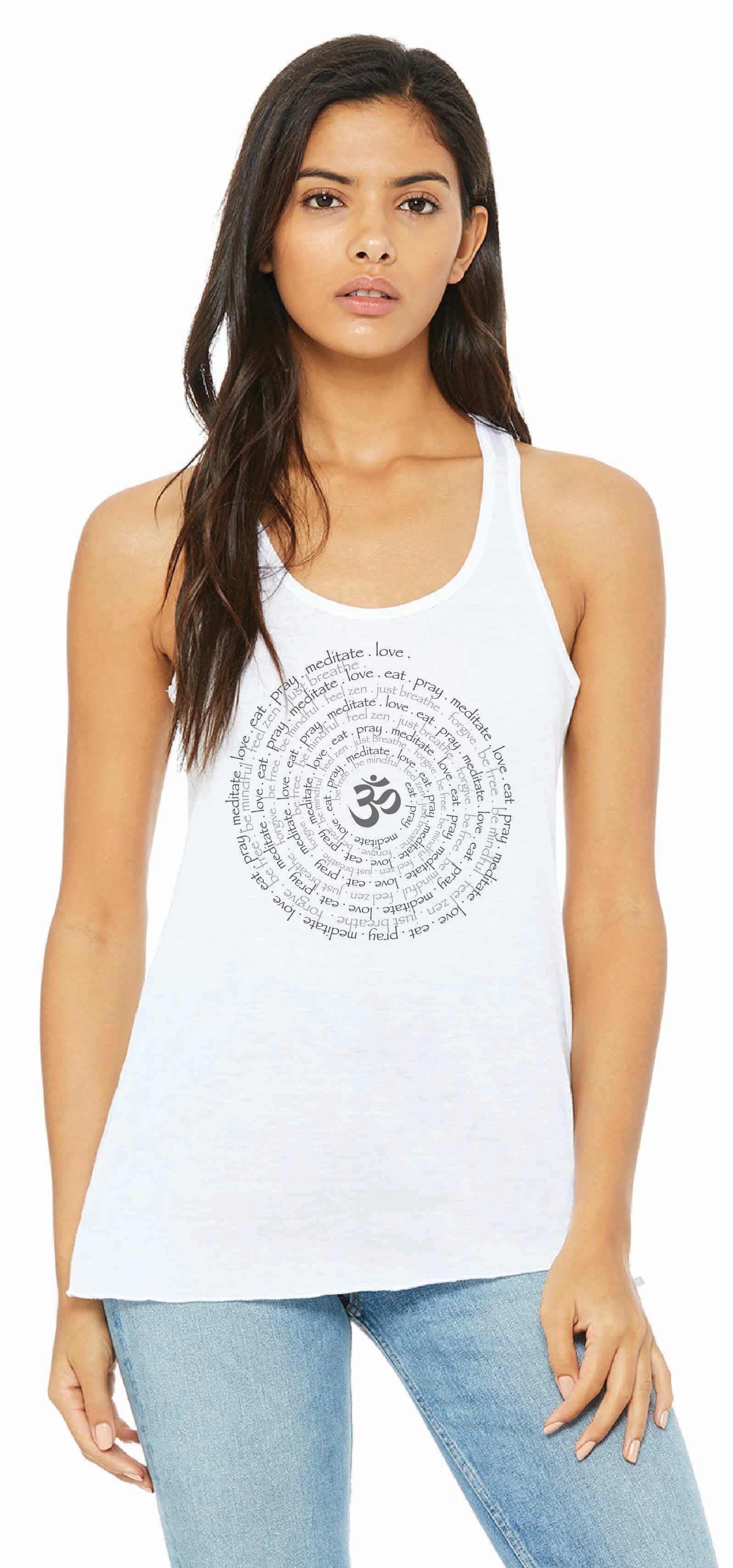 Zen Spiral Women's Flowy Racer Tank Pre-Order Ancient Language Yoga Clothing