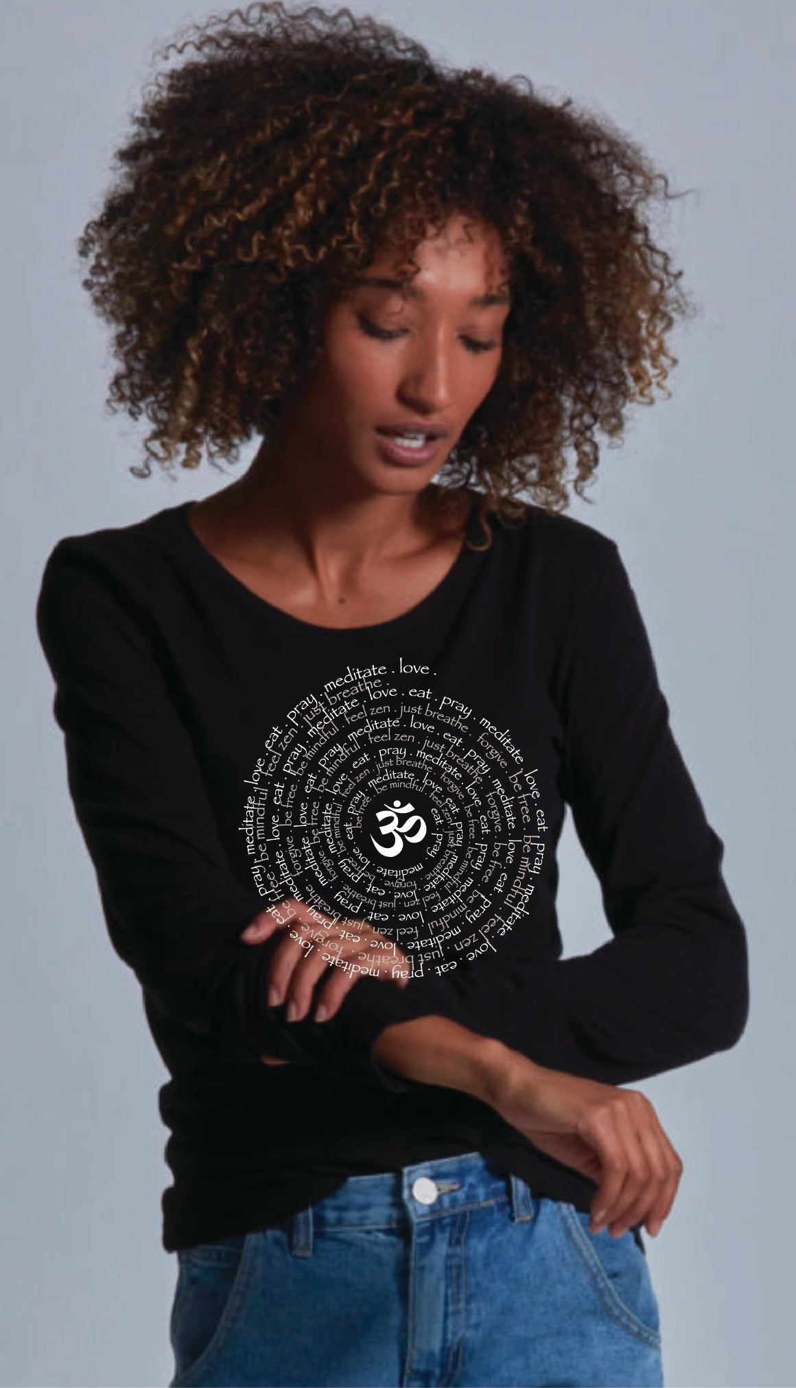 Zen Spiral Women's Bamboo Long Sleeve Tee Ancient Language Yoga Clothing